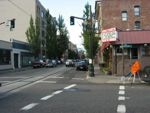 [NW 10th Ave & NW Everett St looking north]