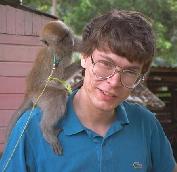 [Thomas Hallgren with a pet monkey 1994]